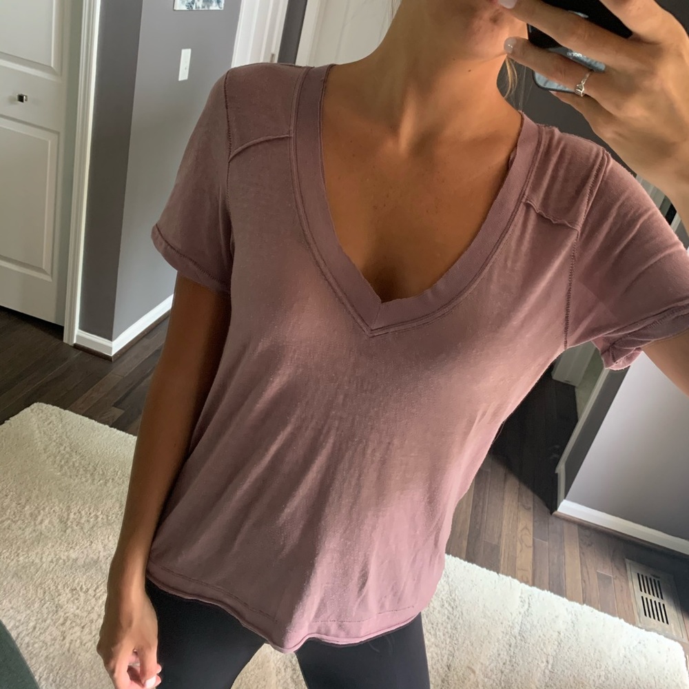 Free People Purple V-neck T-shirt